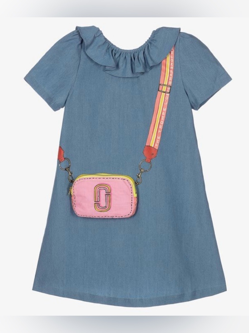 Marc Jacobs Girls Snapshot Logo Bag Chambray Dress, Blue Denim, 10Y